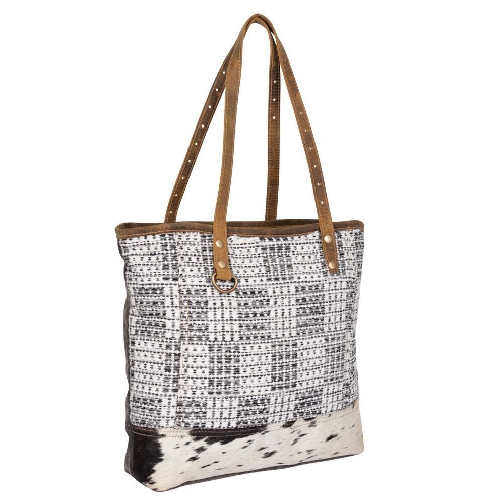 Myra Bag Handmade Amazing Tote Bag Upcycled Canvas & Cowhide Leather - Picture 5 of 8